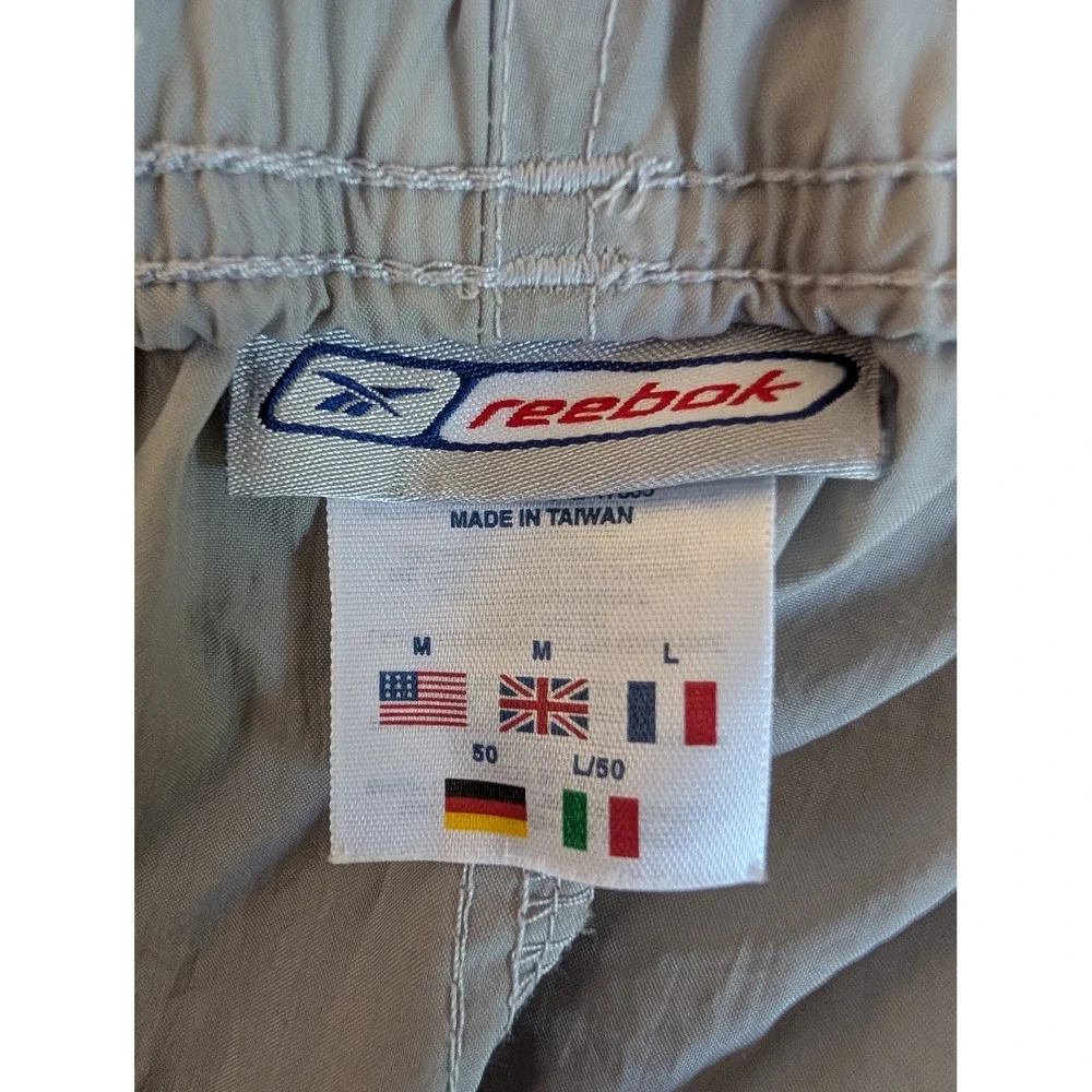 Vintage 90s Reebok Nylon Track Wind Pants Ankle Zippers Gray M Streetwear Retro